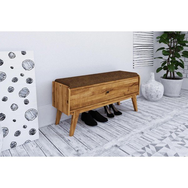 Klop s prostorom za shranjevanje iz hrastovega lesa z oranžnim sedežem Retro - The Beds-image-1