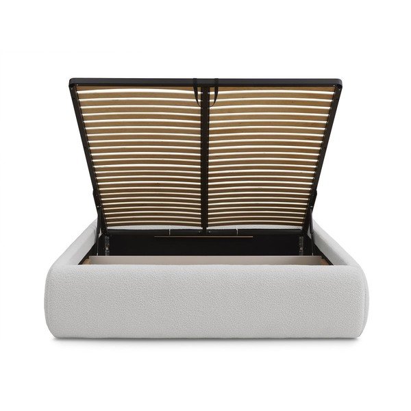 Svetlo siva oblazinjena zakonska postelja s prostorom za shranjevanje brez vzglavja z letvenim dnom 160x200 cm Inera – Bobochic Paris-image-4