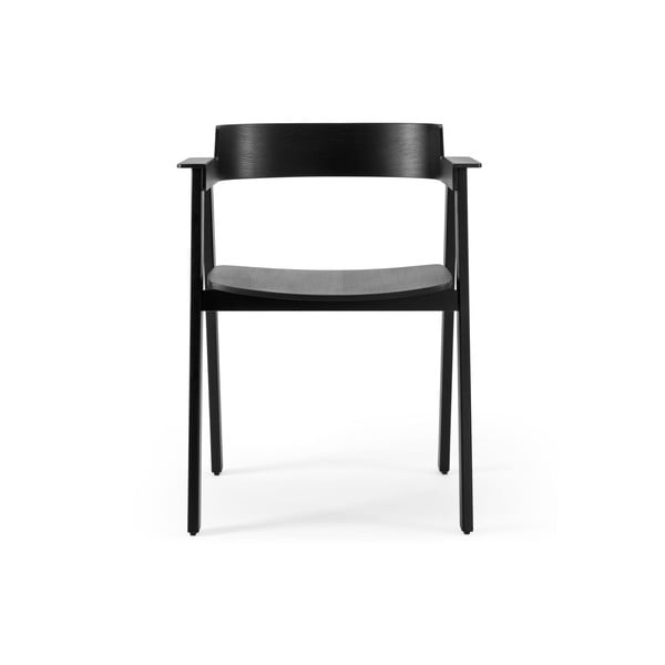 Črn jedilni stol z nasloni za roke iz masivnega hrasta Flip – Gazzda-image-2