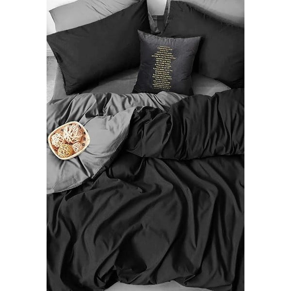 Črno-siva bombažna podaljšana posteljnina z rjuho 160x220 cm - Mila Home