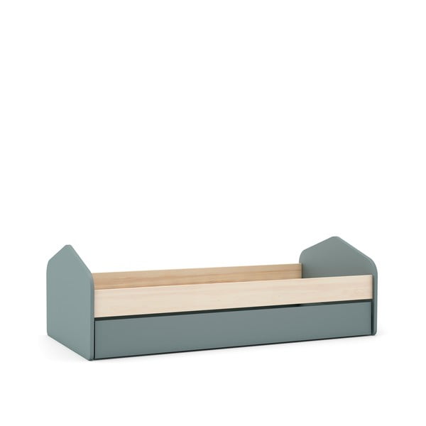 Otroška postelja v borovem dekorju z dodatnim ležiščem s prostorom za shranjevanje z letvenim dnom 90x200 cm v naravni barvi/prašno zelena Estefania – Marckeric-image-3