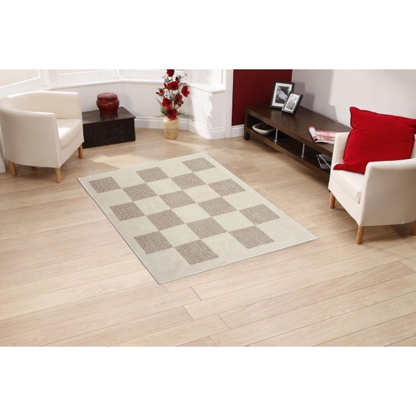Krem bombažna preproga Floorist Check, 120 x 180 cm-image-1