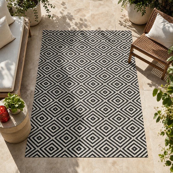 Črno-bela zunanja preproga NORTHRUGS Karo, 80 x 200 cm-image-1