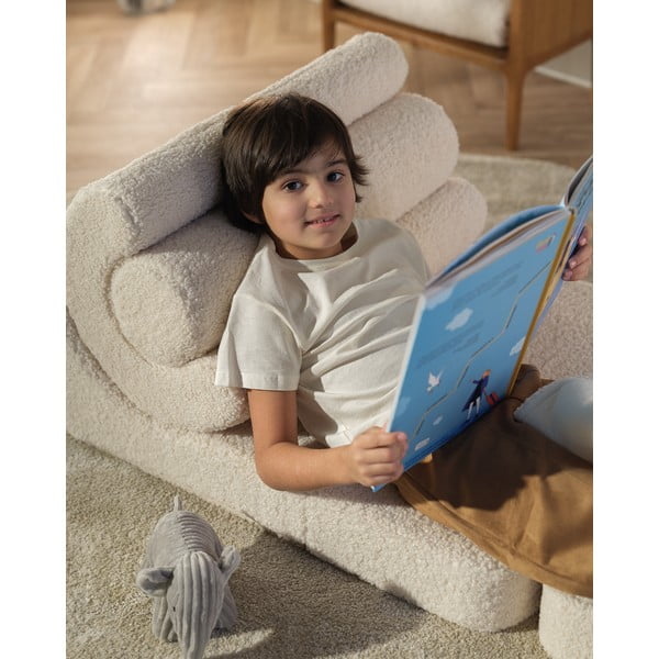 Kremno bel otroški fotelj iz tkanine bouclé Flipster – Wigiwama-image-1