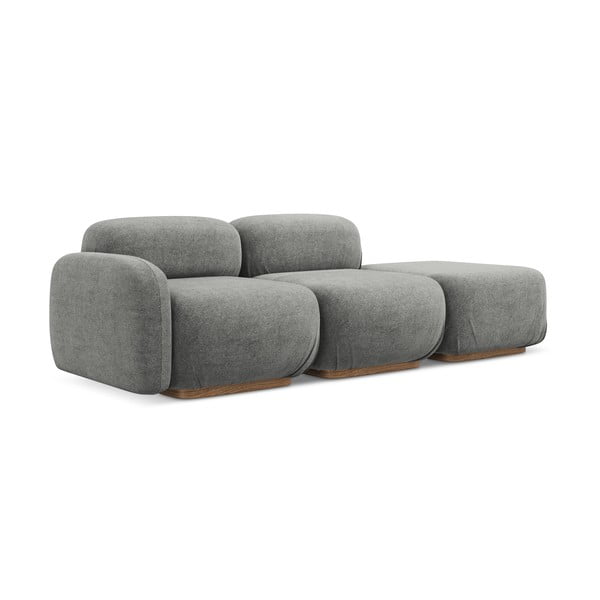 Siv ležalnik iz tkanine bouclé (desni kot) Ailani – Makamii-image-2