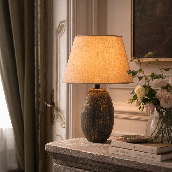 Siva/bež namizna svetilka s tekstilnim senčilom (višina 46 cm) Yakamoz – Opviq lights-image-1