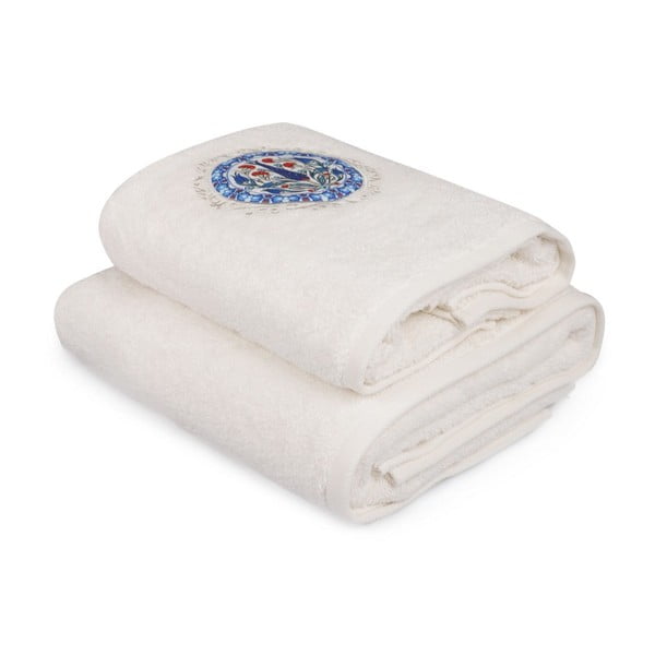 Komplet bele brisače in bele kopalne brisače z barvnimi podrobnostmi Bleuet