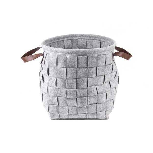 Siva košara za shranjevanje z usnjenimi ročaji PT LIVING Storage, ⌀ 34 cm