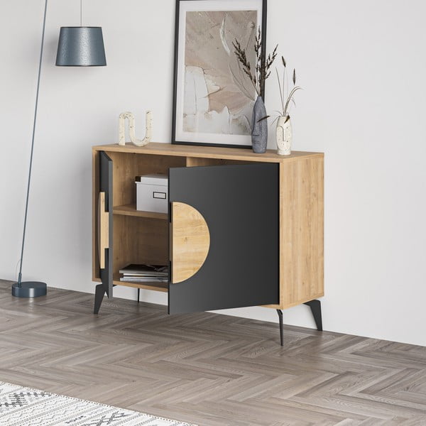 Črna/naravna nizka komoda v hrastovem dekorju 110x82 cm Vae – Marckeric-image-4