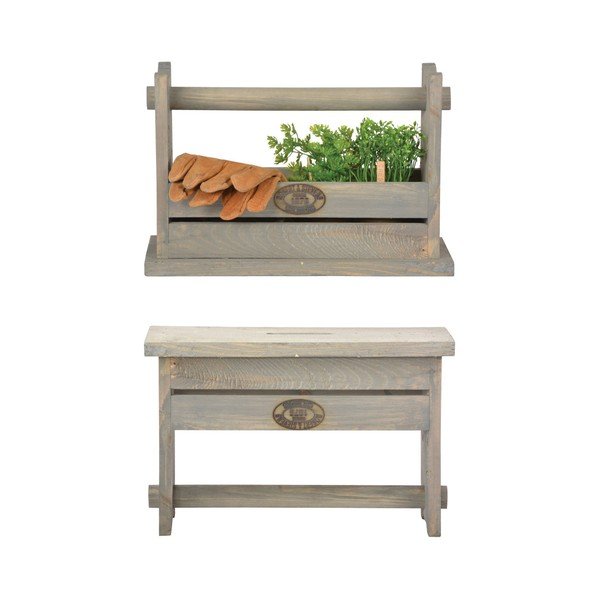 Esschert Design Trinity škatla za orodje iz borovega lesa / stolček