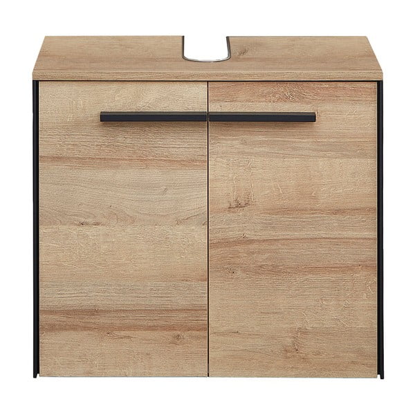 Stenska omarica za pod umivalnik v hrastovem dekorju v naravni barvi 53x60 cm Quickset 395 – Pelipal