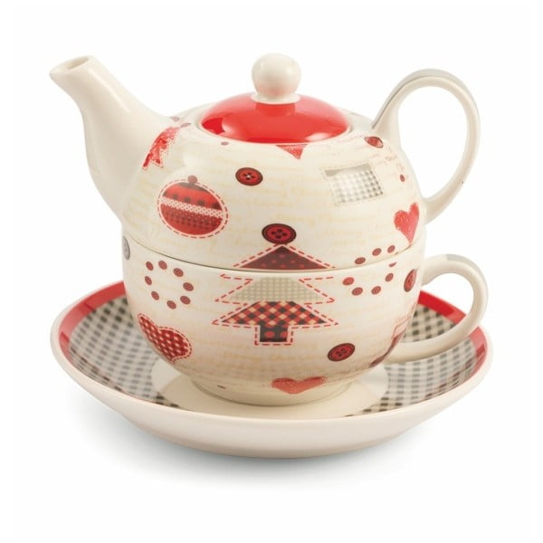 Čajnik s skodelico in krožnikom iz porcelana Villa d'Este Patchwork Tea For One