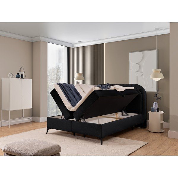 Črna boxspring postelja s prostorom za shranjevanje 160x200 cm Ornes – Ropez-image-2