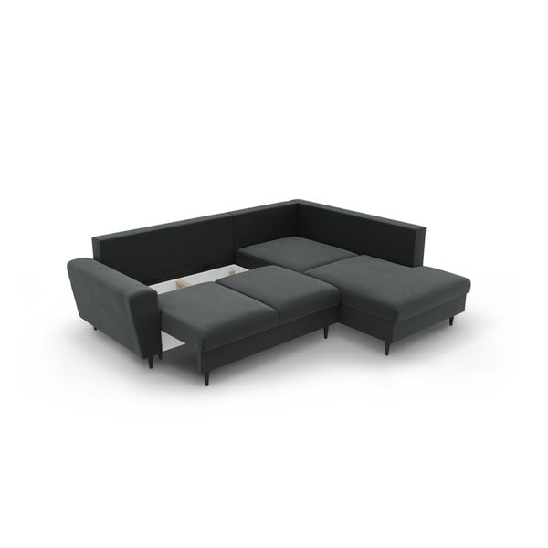 Temno siva žametna raztegljiva kotna sedežna garnitura s prostorom za shranjevanje (desni kot/v obliki črke L) Kyoto – Cosmopolitan Design-image-3