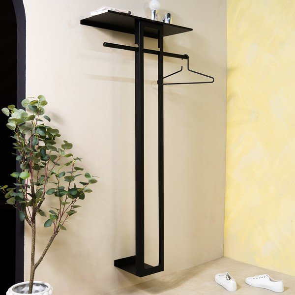 Črn jeklen stenski obešalnik s polico 70 cm Luno Large – Spinder Design-image-1