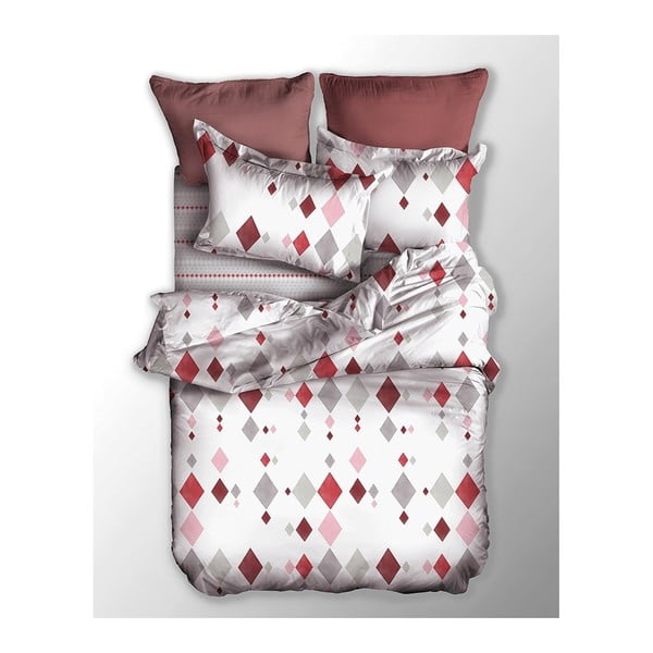 Rdeče-bela podaljšana posteljnina za zakonsko posteljo iz mikrovlaken 200x220 cm Romb - AmeliaHome