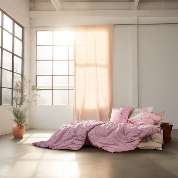 Rožnata enojna posteljnina iz bombažnega perkala 140x200 cm Daisy – JUNA-image-4