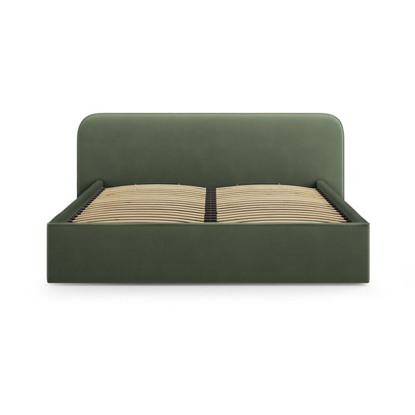 Zelena oblazinjena zakonska postelja s prostorom za shranjevanje in z letvenim dnom 140x200 cm Elizabeth – Micadoni -image-3
