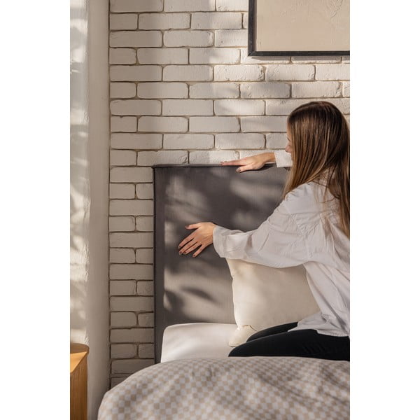 Siva oblazinjena zakonska postelja s prostorom za shranjevanje z letvenim dnom 160x200 cm Thessa Bold – Bonami Selection-image-3