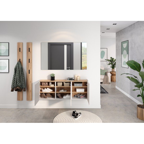 Kremno bela stenska omarica v hrastovem dekorju 138x52x25 cm Libbiano – Germania-image-4