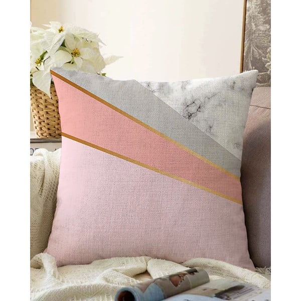 Rožnato-siva prevleka za vzglavnik iz mešanice bombaža Minimalist Cushion Covers Marble, 55 x 55 cm