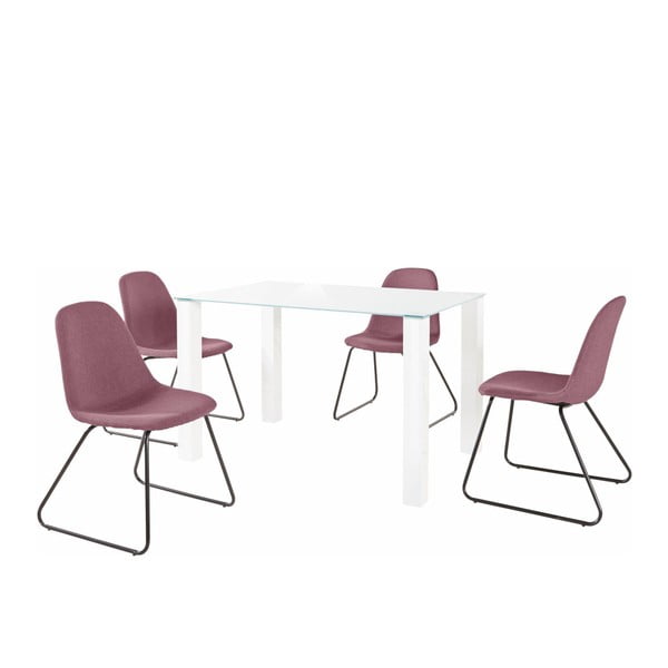 Garnitura bele jedilne mize in 4 rdečih jedilnih stolov Støraa Dante Colombo