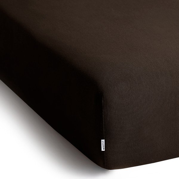 Temno rjava napenjalna rjuha iz jerseyja 160x200 cm Amber – Restilo-image-2