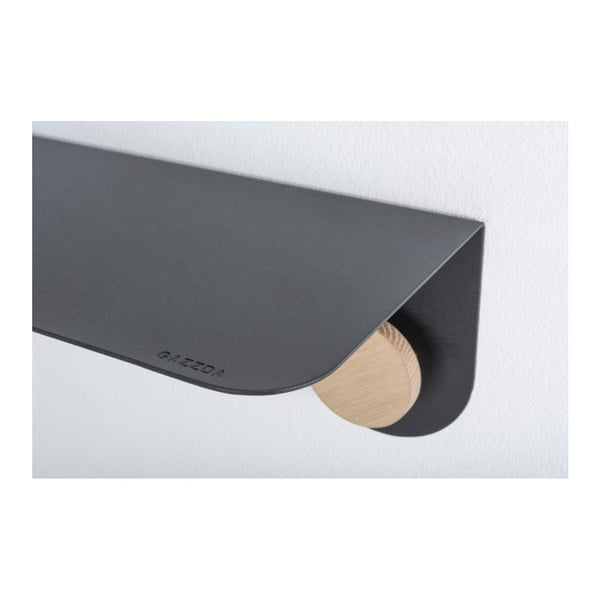 Črna stenska polica iz ekla z detajli iz hrastovega lesa z 2 kavljema Gazzda Hook, dolžina 70 cm-image-3