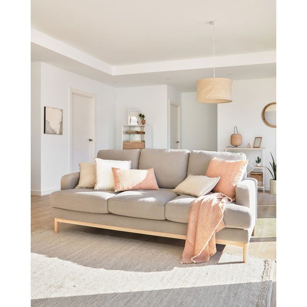 Siva sedežna garnitura iz tkanine bouclé 203 cm Mihaela – Kave Home-image-1