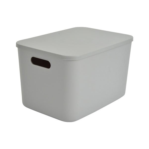 Siva plastična škatla za shranjevanje s pokrovom 35,5x25,5x23 cm – Homéa