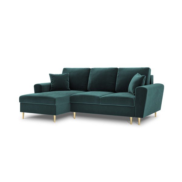 Modrozelena žametna raztegljiva kotna sedežna garnitura s prostorom za shranjevanje (levi kot/z ležalnikom) Kyoto – Cosmopolitan Design-image-4