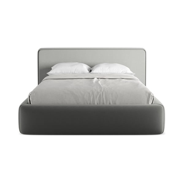 Siva oblazinjena zakonska postelja s prostorom za shranjevanje z letvenim dnom 140x200 cm Kiana – Makamii-image-4