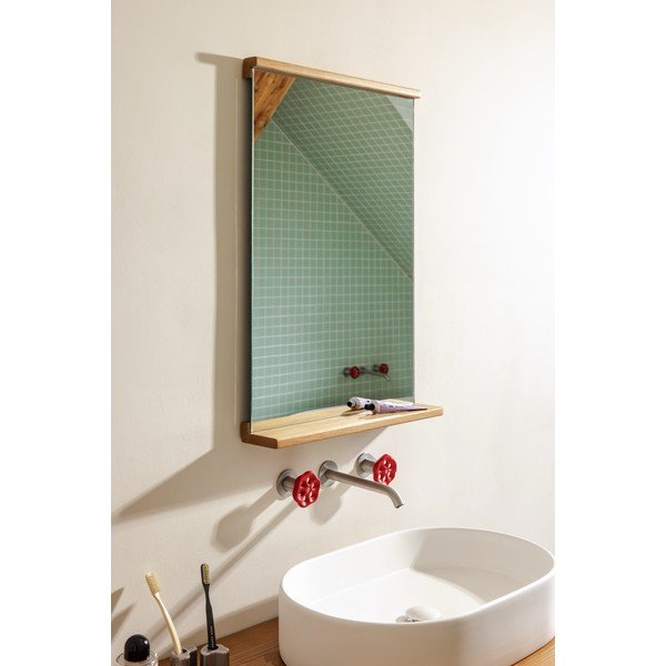 Stensko ogledalo s polico z lesenim okvirjem 50x75 cm Lun – noo.ma-image-3