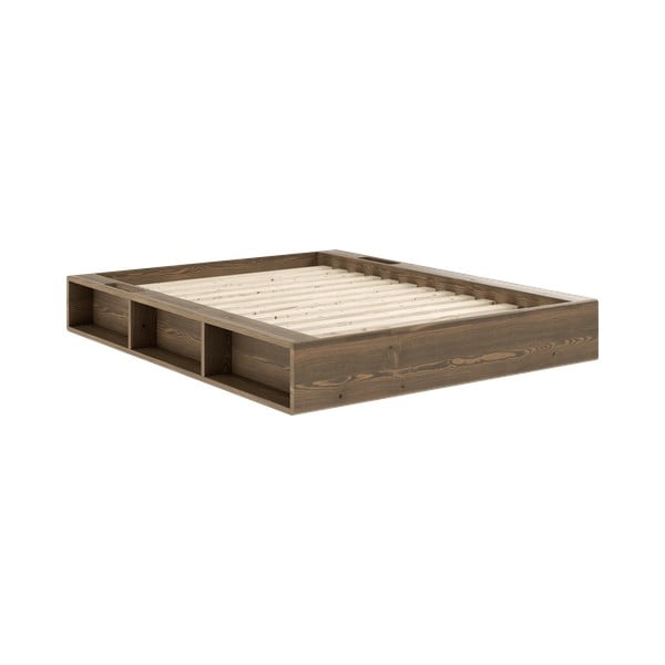 Rjava zakonska postelja iz borovega lesa z letvenim dnom 140x200 cm Ziggy - Karup Design