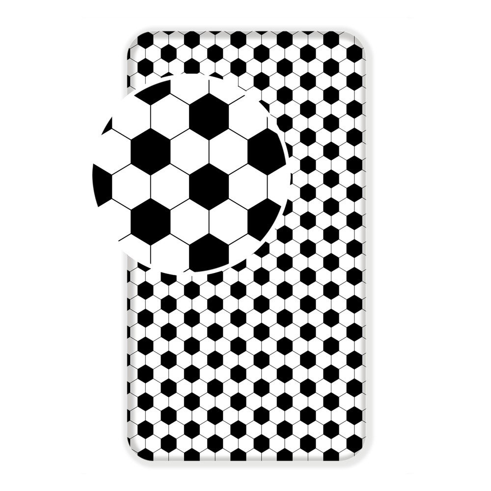 Črno-bela napenjalna enojna bombažna otroška rjuha 90x200 cm Football
