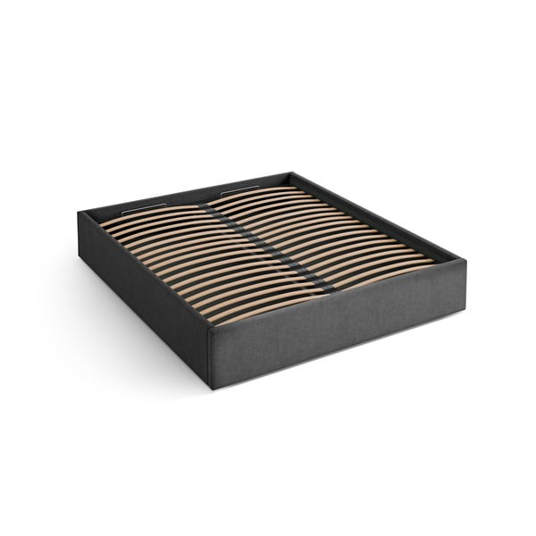 Antracitno siva oblazinjena zakonska postelja s prostorom za shranjevanje/brez vzglavja z letvenim dnom 180x200 cm Susan – Micadoni 