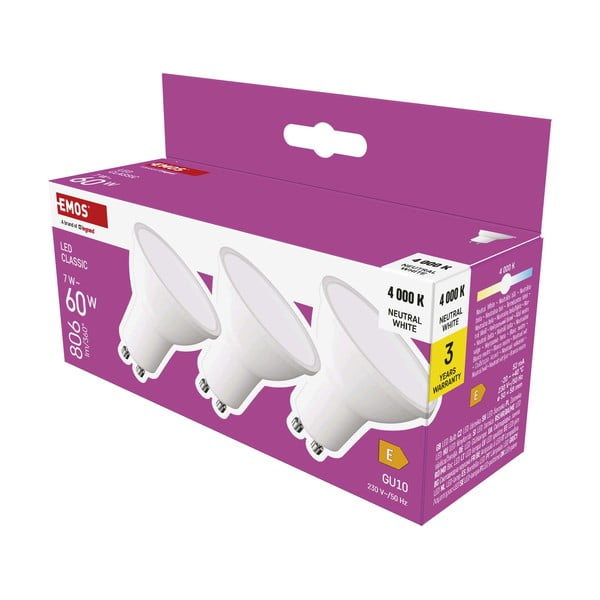 Nevtralne LED žarnice v kompletu 3 ks z žarnico GU10, 7 W – EMOS-image-3