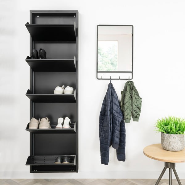 Črna kovinska preklopna omarica za čevlje 50x169x15 cm Billy – Spinder Design-image-1