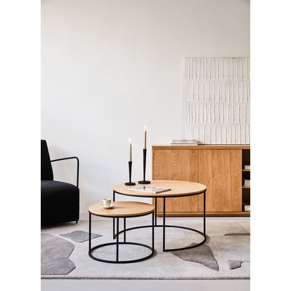 Rjave okrogle mizice v kompletu 2 ks z mizno ploščo v orehovem dekorju ø 80 cm Yona – Kave Home-image-1