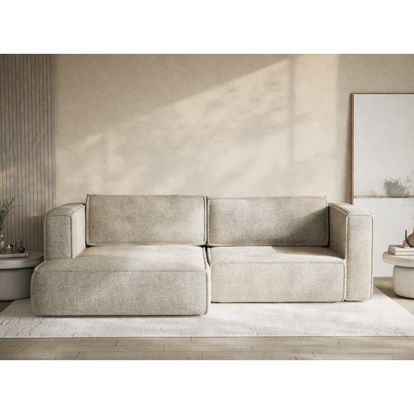 Bež raztegljiva/s prostorom za shranjevanje kotna sedežna garnitura iz šenilje (levi kot/z ležalnikom) Velto – Maison de Rêve-image-1