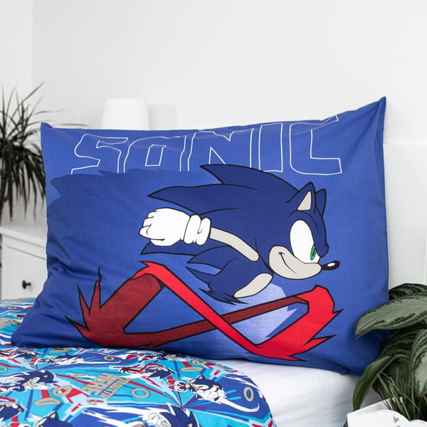Modra enojna bombažna otroška posteljnina 140x200 cm Sonic "Let´s go" – Jerry Fabrics-image-3