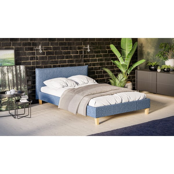 Modra oblazinjena zakonska postelja z letvenim dnom 140x200 cm Tina – Ropez-image-2