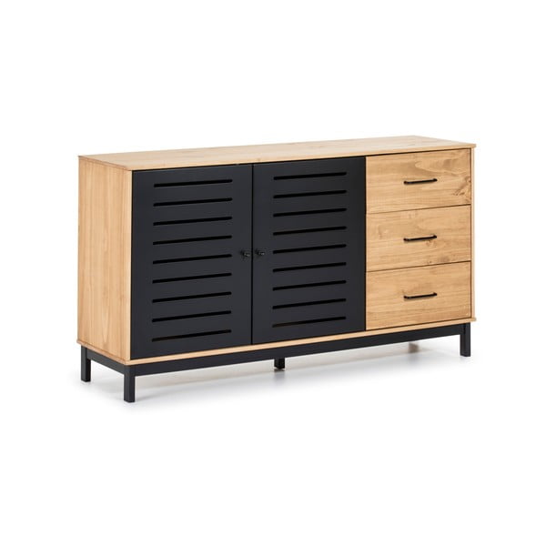 Komoda z leseno strukturo in črnimi detajli Marckeric Alessia, širina 141 cm-image-2