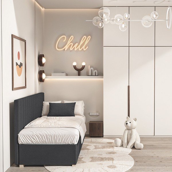 Temno modra otroška postelja s prostorom za shranjevanje z vzmetnico 90x200 cm Chill – Ghado-image-1
