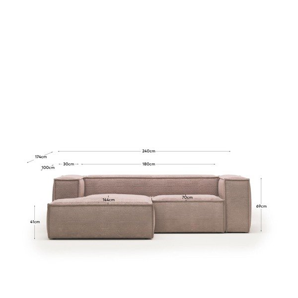 Svetlo roza kotni žametni kavč (levi kot) Blok - Kave Home-image-4