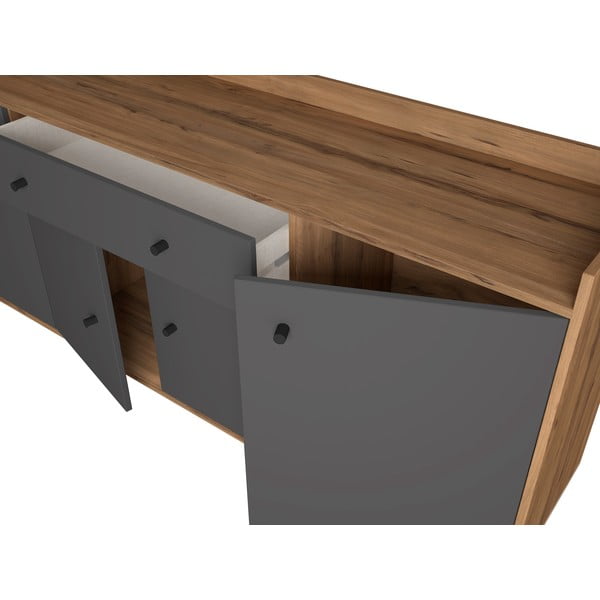 Siva nizka komoda iz orehovega dekorja 180x84 cm Malta - Marckeric-image-4