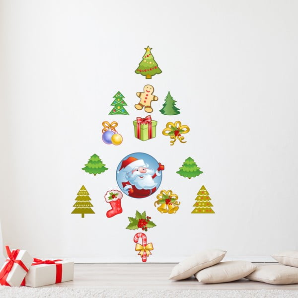 Set 15 božičnih nalepk Ambiance Santa Claus in njegova božična drevesa