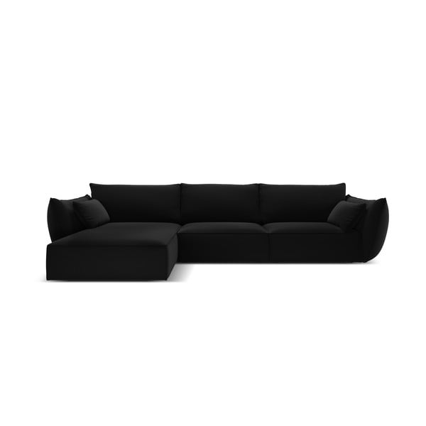 Črna žametna kotna sedežna garnitura z ležalnikom (levi kot) Vanda – Mazzini Sofas