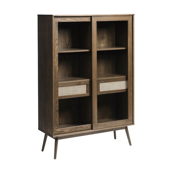 Temno rjava vitrina v hrastovem dekorju z drsnimi vrati 110x160 cm Barrali – Unique Furniture-image-2