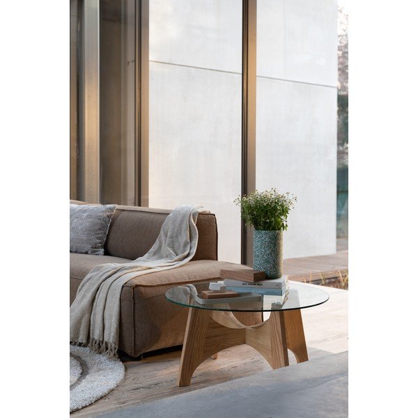 Okrogla klubska mizica s stekleno mizno ploščo v naravni barvi ø 80 cm Kobe – Zuiver-image-1